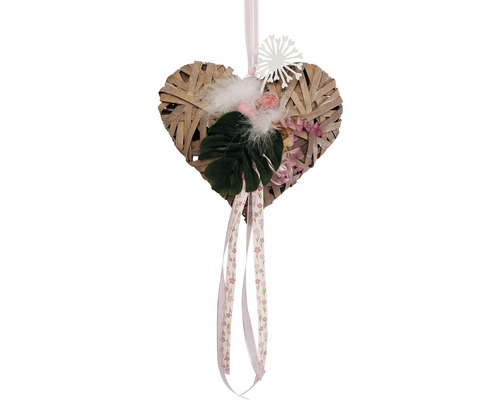 Couronne de Pâques suspension de porte cœur en osier avec pissenlit rose-blanc