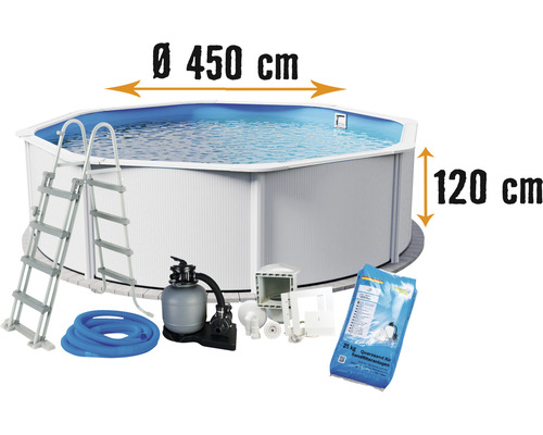 Kit de piscine hors sol avec parois en acier ronde Ø 450x120 cm avec groupe  de filtration à sable, échelle, skimmer anthracite - HORNBACH