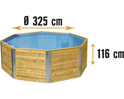 Kit piscine en bois massif Weka 593 octogonale 310x310x116 cm avec épurateur à cartouche et échelle