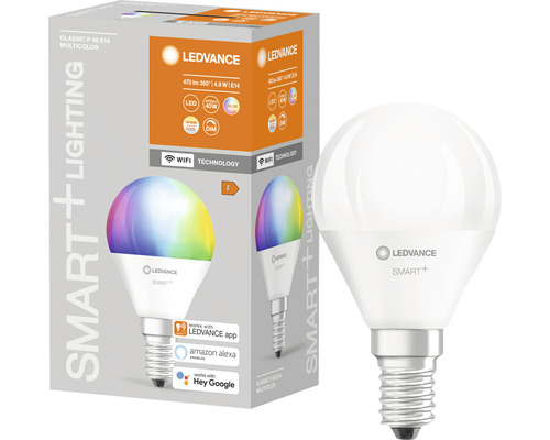 Ampoule sphérique LED Ledvance Smart WIFI à intensité lumineuse variable P40 E14/5W (40W) mat 470 lm 2700- 6500 K RGBW