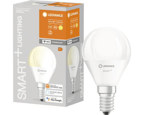 Ampoule sphérique LED Ledvance Smart WIFI à intensité lumineuse variable P40 E14/5W (40W) mat 470 lm 2700 K blanc chaud