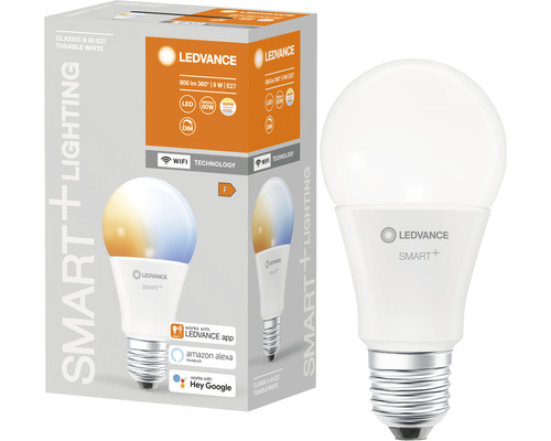 Ampoule LED Ledvance Smart WIFI à intensité lumineuse variable A60 E27/9W (60W) mat 806 lm 2700- 6500 K blanc chaud - blanc lumière du jour