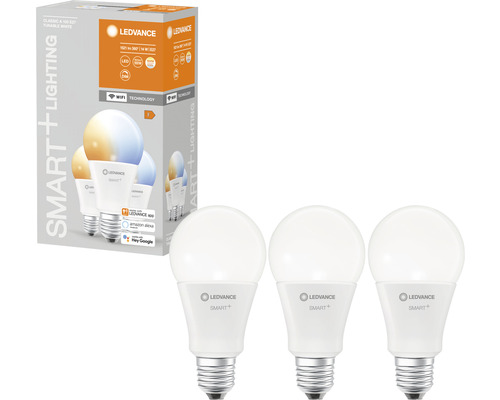 Ampoules LED Ledvance Smart WIFI à intensité lumineuse variable A100 E27/14W (100W) mat 1521 lm 2700- 6500 K blanc chaud - blanc lumière du jour 3 pièces
