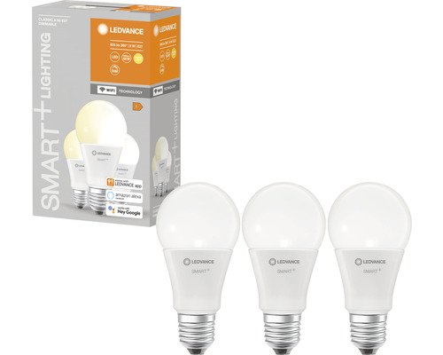 Ampoules LED Ledvance Smart WIFI à intensité lumineuse variable A60 E27/9W (60W) mat 806 lm 2700 K blanc chaud 3 pièces