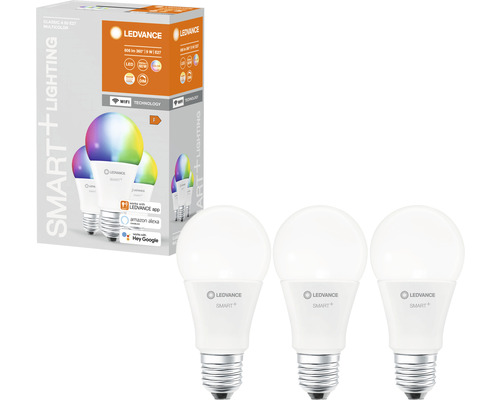 Ampoules LED Ledvance Smart WIFI à intensité lumineuse variable A60 E27/9W (60W) mat 806 lm 2700- 6500 K RGBW 3 pièces
