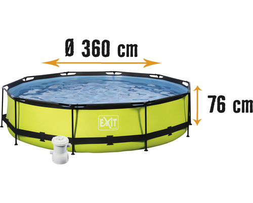 Piscine hors sol kit piscine tubulaire EXIT Lime ronde Ø 360 x 76 cm avec épurateur à cartouche vert