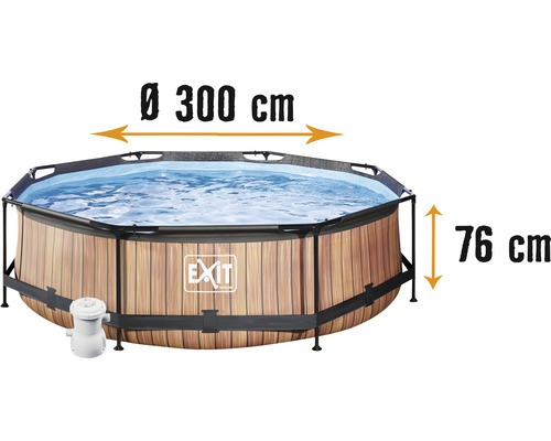 Kit piscine hors sol tubulaire EXIT WoodPool rond Ø 300x70 cm avec épurateur à cartouche aspect bois