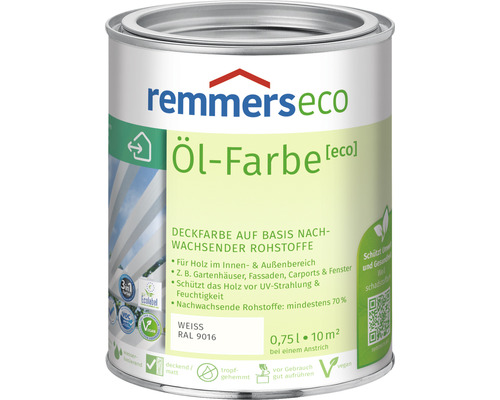 Remmers eco Öl-Farbe Holzfarbe RAL 9016 weiß 750 ml