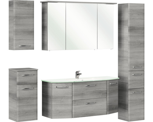 Set de meubles de salle de bains Pelipal Quickset 328 lxhxp 175 x 200 x 39 cm couleur de façade graphite structure transversale avec vasque en verre blanc, meuble haut, meuble bas et armoire murale 328.120008