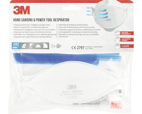 Masque respiratoire 3M™ Aura 9320D+, 3 pièces, niveau de protection FFP2 sans valve
