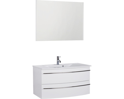 Frontfarbe Spiegel mit weiß cm Marlin 3-teilig weiß Keramik-Waschtisch 3040 mit 91 hochglanz 198,2 HORNBACH BxHxT Luxemburg - x 51 x Badmöbel-Set
