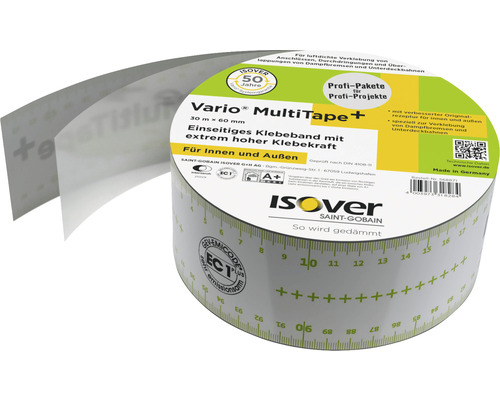 Ruban adhésif ISOVER Vario® MultiTape+ bandes unilatérales pour l'intérieur et l'extérieur 30 m x 60 mm, lot = 2 rouleaux