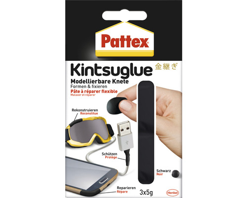 Pâte à réparer flexible Pattex Kintsuglue noir 3 x 5 g