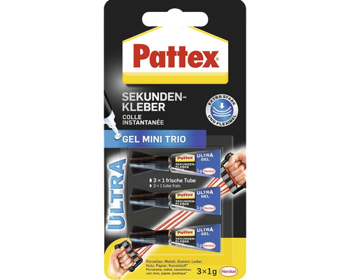 Colle instantanée Pattex Ultra Gel Mini-Trio 3 x 1 g