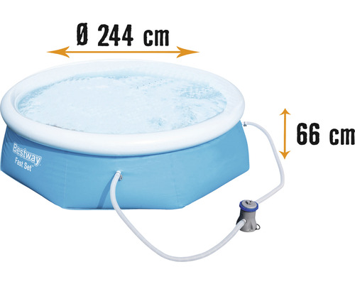 Kit piscine hors sol à pose rapide Bestway ronde 244x66 cm épurateur à cartouche et flexible de raccordement bleu