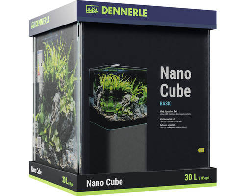 Aquarium DENNERLE Nano Cube Basic, 30 l, éclairage LED Chihiros C 251 avec filtre intérieur, vitres de couverture, support de sécurité, film pour la paroi arrière Scaper‘s Back, brochure d'entrée de gamme