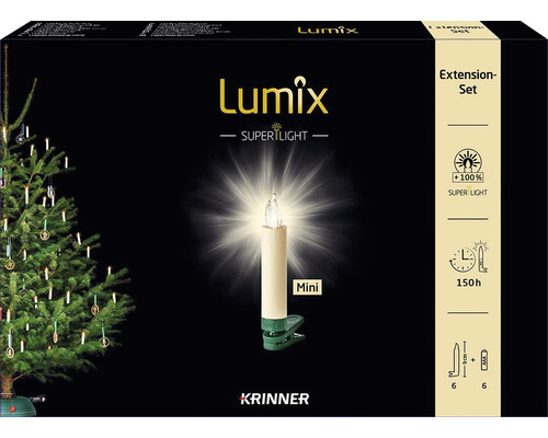 Kit d'extension lot de 6 bougies LED sans fil pour sapin de Noël Krinner Lumix Superlight Mini couleur d'éclairage blanc chaud avec fonction minuterie et pile