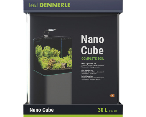 Aquarium DENNERLE NanoCube Complete+SOIL 30 l avec LED 5.0, substrat, filtre, panneau arrière, thermomètre