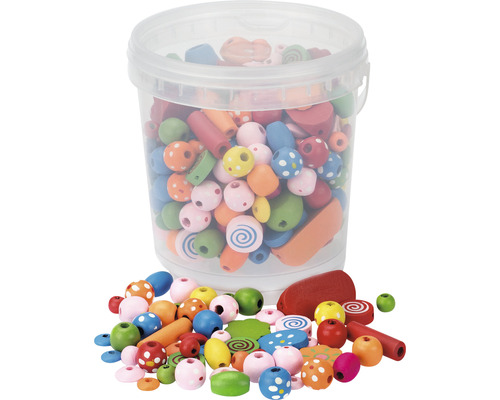 Perles en bois mélange multicolore dans une boîte 180 g