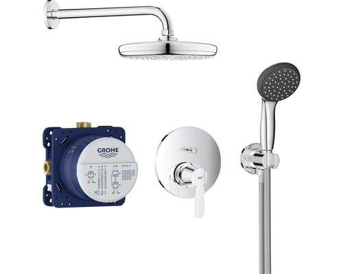 Système de douche encastré avec pomme haute et douchette à main GROHE Get chrome 25220001-0