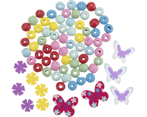 Perles en bois avec fleurs assorties 75 pièces
