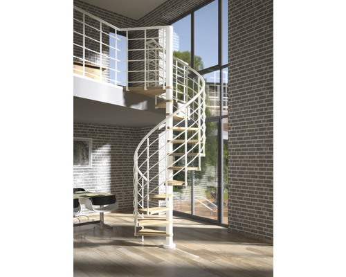 Escalier en colimaçon Pertura Koralia chêne Ø 120 cm blanc revêtu par poudre 11 marches/12 pas de marche