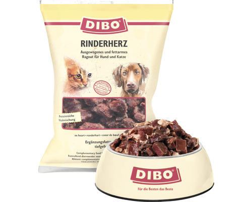 Aliments bruts pour animaux DIBO® cœur de bœuf 500 g surgelés
