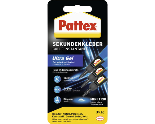 Colle instantanée Pattex Ultra Gel Mini-Trio 3 x 1 g