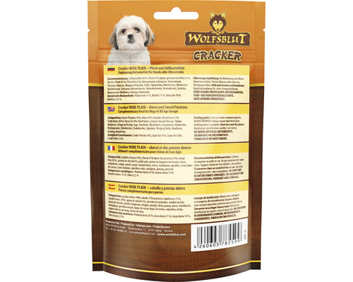 Friandises pour chien WOLFSBLUT Wide Plain Cracker, cheval et patates douces, hypoallergénique, 70 g