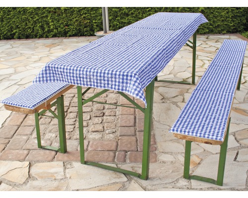 Kit de galettes d'assise avec nappe pour banc 220x25 cm et table 240x100 cm polyester bleu