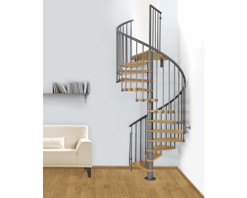 Escalier colimaçon Demia Oak Ø 110 cm 11 pas de marche gris gravier clair-0