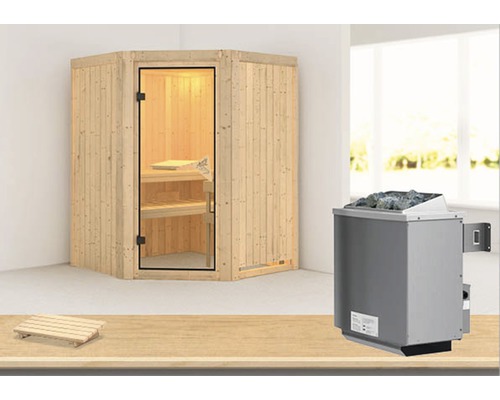 Sauna modulaire Karibu Larina avec poêle 9 kW avec commande intégrée, sans frise de toit