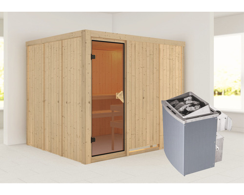 Sauna modulaire Karibu Gobina avec poêle 9 kW avec commande intégrée, sans frise de toit-0