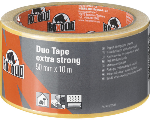Duo Tape extra strong ROXOLID ruban adhésif double face ROXOLID bande de tissu pour tapis marron 50 mm x 10 m