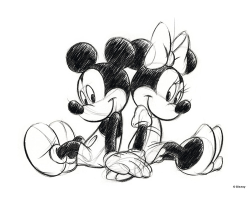 Tableau sur toile Disney Mickey Minnie Sketch Sitting 70x50 cm