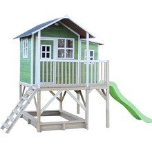 Cabane EXIT Loft 550 bois avec bac à sable, toboggan vert