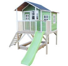 Cabane EXIT Loft 550 bois avec bac à sable, toboggan vert