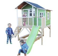 Cabane EXIT Loft 550 bois avec bac à sable, toboggan vert