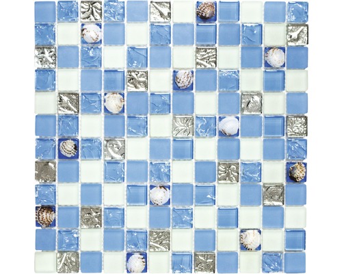 Mosaïque de verre Quadrat Crystal coquille bleue 30x30 cm
