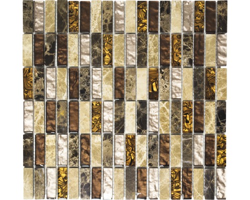 Mosaïque de verre avec pierre naturelle XCMM18 mélange beige-marron 30x30 cm