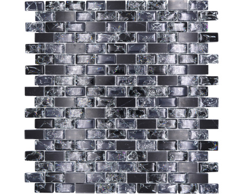 Mosaïque de verre avec pierre naturelle Brick XICB1128 mélange de noir 30x28.5 cm