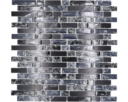 Mosaïque de verre avec pierre naturelle XICV1328 mélange de noir 29.8x30.5 cm