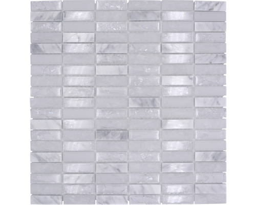 Mosaïque de verre avec pierre naturelle Crystal XICS1211 mélange de blanc 32.2x31 cm