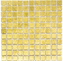 Mosaïque de verre Quadrat Crystal uni gold 32.7x30.2 cm-thumb-0