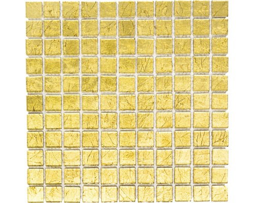 Mosaïque de verre Quadrat Crystal uni gold 32.7x30.2 cm