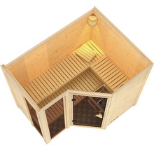 Sauna en bois massif Calienta Limonit y compris poêle 9 kW avec commande extérieure et frise de toit-thumb-5