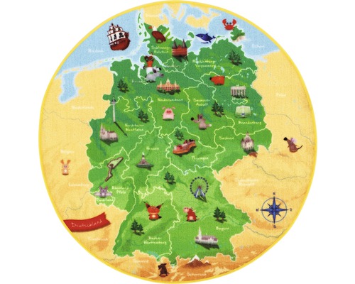 Tapis pour enfants Carte d'Allemagne Ø 100 cm