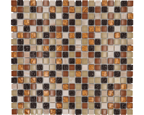 Mosaïques de verre avec pierre naturelle XCM M830, beige-marron, 30,5 x 32,5 cm