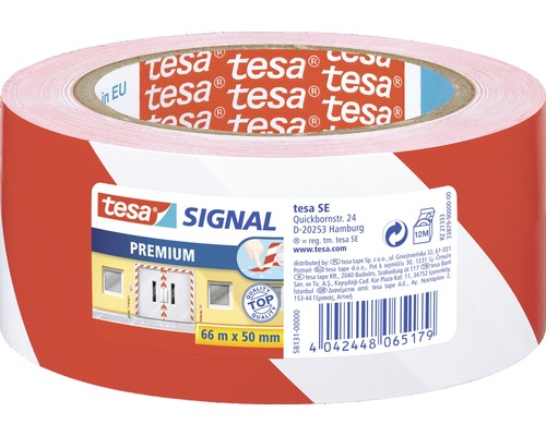 tesapack Signal Premium Markierungs- und Warnklebeband rot-weiß 66m x 50mm