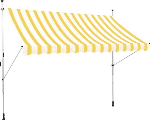 Klemmmarkise (Balkonmarkise) 3x1,5 Stoff gestreift gelb/weiß Gestell RAL 9003 signalweiß (Bausatz)